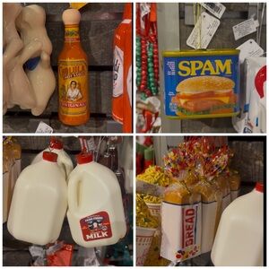 Set of‎ 4 Food Ornaments Milk Bread Spam Cholula Hot Sauce Retro Kitchen Decor